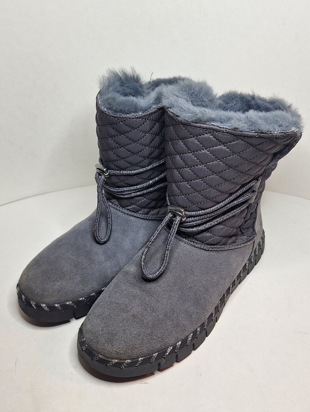 Muk Luks Women's Flexi Bridgehampton Suede & Faux For Lined Boots Size 7 Gray